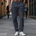 Men's slim fit dark gray trousers with drawstring waist and tapered legs in city street - S / Bottoms / Navy Blue