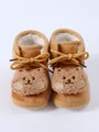 Detail view of cute bear plush decoration on warm winter baby boots with fleece lining - Size 12 (Inner Length 11CM) / Brown Bear