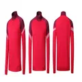 Affichage détaillé sous trois angles d'une veste de sport rouge et bordeaux à fermeture éclair. - S / Haut Et Bas / Rouge