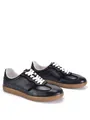 Side view of premium black genuine leather GAT sneakers with white laces and gum rubber soles - 38 / Black