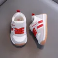 Lightweight breathable mesh baby sneakers in white and gray with bright red laces - Inner Length 13cm / Size 17 / Red