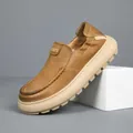 Mocassins décontractés en cuir marron pour hommes avec semelles épaisses en caoutchouc - 38 / Abricot