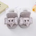 Detail of plush baby winter booties featuring a cute grey cartoon elephant design. - Size 12 (Inner Length 11CM) / Grey (25078 Grey)