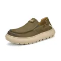 Mocassins en cuir vert olive pour hommes avec semelle souple et semelle crantée beige - 38 / Khaki