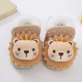 Detailed view of warm baby fleece shoes featuring a cute cartoon lion and soft inner lining. - Size 12 (Inner Length 11CM) / Khaki (25078 Khaki)