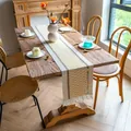 Chemin de table bohème en coton tissé avec motifs géométriques jaunes et franges - MX15 (Filet Jaune. Gland à Franges) / 30x50cm / Jaune