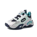 Lightweight breathable mint green and navy kids athletic sneakers featuring a rotary buckle - 26 / Light Blue