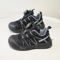 Black children's breathable mesh sneakers with convenient rotary buckle closure. - 23 / Black