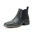 Men's retro style black ostrich pattern Chelsea boot with comfortable block heel variant - 7/40 / Crocodile Pattern Black