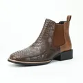 Retro British style brown Chelsea boot featuring embossed ostrich texture and elastic side panel - 7/40 / Crocodile Pattern Dark Brown