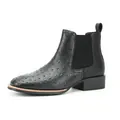 Classic men's black ostrich pattern Chelsea boots featuring retro British style block heel - 7/40 / Ostrich Pattern Black