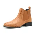 Vintage British style men's Chelsea boots featuring tan ostrich texture and block heel - 7/40 / Ostrich Pattern Brown
