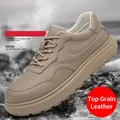 Premium khaki men's genuine leather casual shoes with thick sole and pebbled finish - Size 38 / Gray