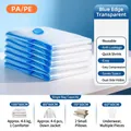 Vacuum compression storage bag with blue edges for space-saving clothes organization - 100*80cm / PA Material / Transparent Blue Edge
