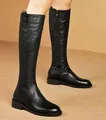 Elegant black leather knee-high boots with side zipper and low block heel for women - 35 / Black Upgraded