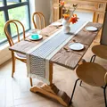 Chemin de table bohème en coton tissé avec motif géométrique bleu et pompons - MX15 (Motif à mailles bleues avec glands) / 30*50cm / Bleu