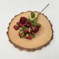 Vintage burgundy artificial silk roses on wooden plate for elegant home table decoration - Dark Red