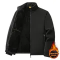 Chaqueta de forro polar negra para hombre con forro de felpa ultra cálido y diseño de cuello alto - M / Tops / Negro