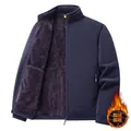 Chaqueta de forro polar azul marino para hombre con forro grueso y cuello alto para invierno - M / Tops / Azul