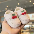 Chaussures de marche princesse pour bébé fille avec broderie cerise et motif matelassé - Taille 15 (Longueur Intérieure 11CM) / Rose