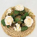 Artificial 3-head champagne rose floral candle ring wreath for home table decor - Light Champagne