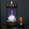 Windproof backflow incense burner with LED white lotus and monk figurine - Windproof Lotus Little Monk (JC202003080005)