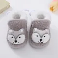 Detail of cute grey cartoon fox baby booties with warm fleece lining and soft plush texture - Size 12 (Inner Length 11CM) / Gray Fox Style