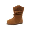 Bottes plissées rétro en daim marron Maillard pour filles, vue de profil de la variante SKU - Taille 35 Longueur Intérieure 21.4 / Chameau
