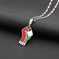 Detail van roestvrijstalen vuist hanger met Palestijnse vlagkleuren en PLM-tekst. - Staal Stijl D