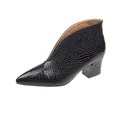 Botines negros con relieve de cocodrilo, punta fina y escote en V con tacón ancho - 35 / Negro (Tacón en Bloque)