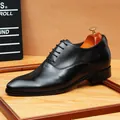 Black genuine leather height-increasing Oxford shoes for men formal business style - Black