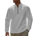 Detail van grijze herensweatshirt met kwartrits, opstaande kraag en geribde manchetten - Lichtgrijs