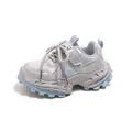 Baskets chunky respirantes pour filles en mesh gris et bleu avec une bande Velcro - Taille 26 (Longueur Intérieure 16CM) / Style de Basket Chunky (AMT-A574) / Bleu