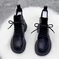 Vintage British style black Martin boots with platform sole and elegant lace-up design - 35 / Single Lined / Black
