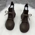 Retro British style brown leather Martin boots for women featuring thick soles and laces. - 35 / Single Lined / Khaki