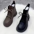 Retro British style Martin boots with thick soles and lace-up design in black and brown - 35 / Fleece Lined Style / Black