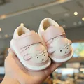 Cute pink baby walking shoes featuring cartoon sheep design with soft white anti-slip soles - Size 16 (Inner Length 11.5 cm) / Pink
