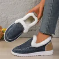 Mocassins d'hiver gris pour femmes avec doublure en polaire blanche douce et chaude - 36 / Bleu marine