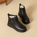 Warm black winter ankle boots with thick faux fur lining for senior women. - 35 / Black