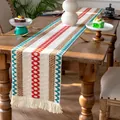 Chemin de table bohème en coton tissé avec motifs géométriques colorés et franges décoratives - Texture Géométrique Ondulée Colorée (MX19) / 30x50cm / Coloré