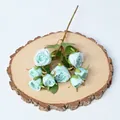 Artificial 8-head light blue roses branch with green leaves for home table decoration - Blue
