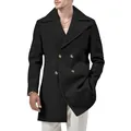 Detailed look at a classic men's double-breasted black pea coat with stylish wide lapels - S / Tops / Black