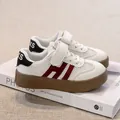 Breathable white mesh children's sports shoes with maroon patterns and brown thick soles. - EU 23 (Length 14.5cm) / White (Red Stripe)
