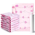 Pink vacuum storage bags with heart pattern and white manual hand pump for clothes - 50x70cm / Pink Base Heart Polka Dot