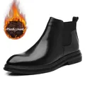 Classici stivaletti Chelsea da uomo in pelle nera con calda fodera in pile - 38 / Nero Foderato in Pile