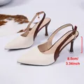 Elegant two-tone pointed toe slingback sandals with 8.5cm stiletto heel in cream and brown - 36 / Off White