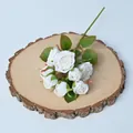 Artificial 8-head white rose spray on rustic wooden slice for elegant home decor - White