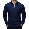 Ανδρικό πλεκτό πουλόβερ slim fit με φερμουάρ στο στήθος σε σκούρο μπλε χρώμα - S / Tops / Ναυτικό Μπλε
