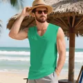 Men's casual green V-neck sleeveless breathable tank top for beach vacation and training - S / Tops / Light Green