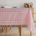 Vintage pink linen tablecloth with white embroidery and elegant tassel fringe. - Yingyue Stripe Series / 60*60cm / Pink